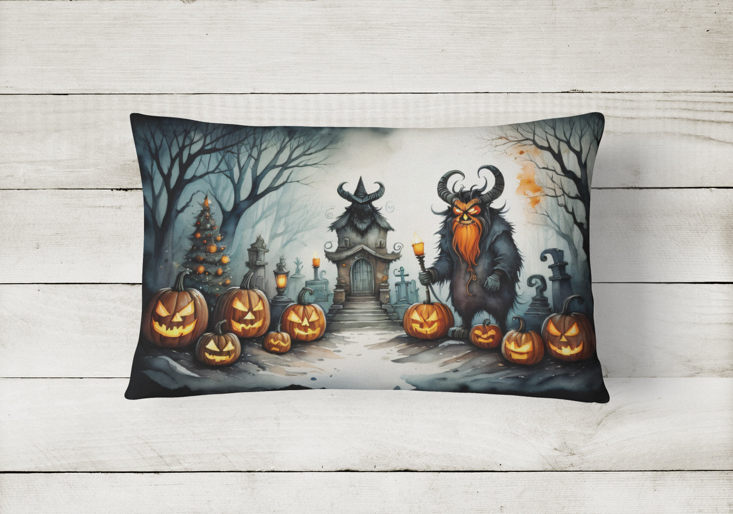 Krampus The Christmas Demon Spooky Halloween Throw Pillow