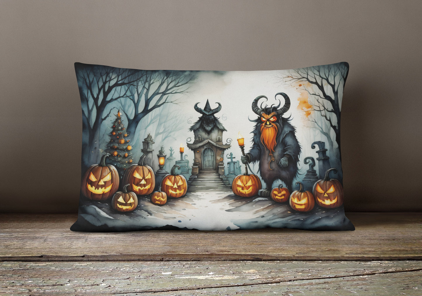 Krampus The Christmas Demon Spooky Halloween Throw Pillow