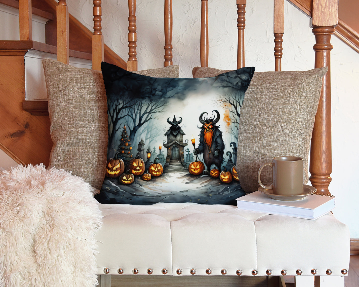 Krampus The Christmas Demon Spooky Halloween Throw Pillow