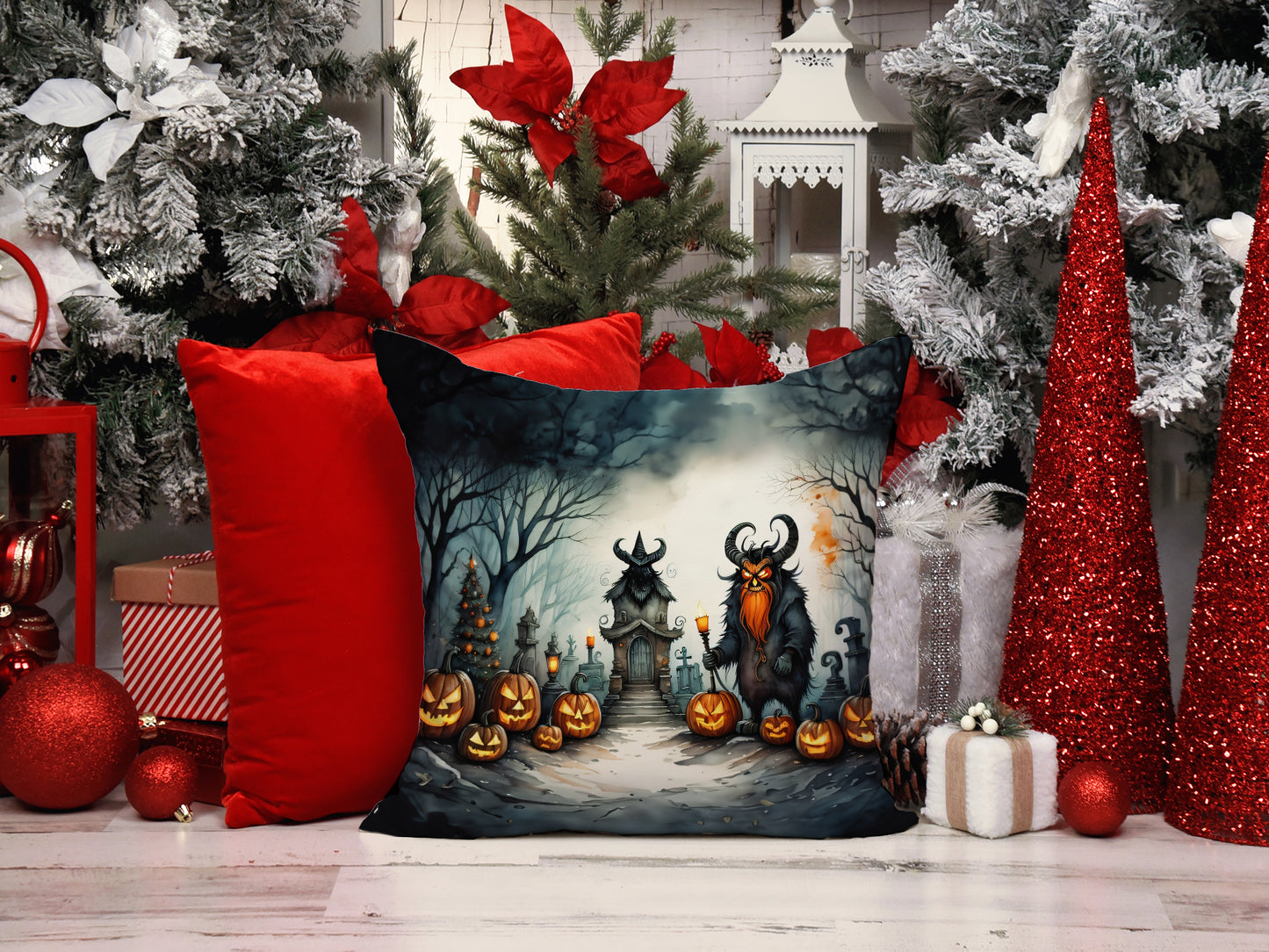 Krampus The Christmas Demon Spooky Halloween Throw Pillow