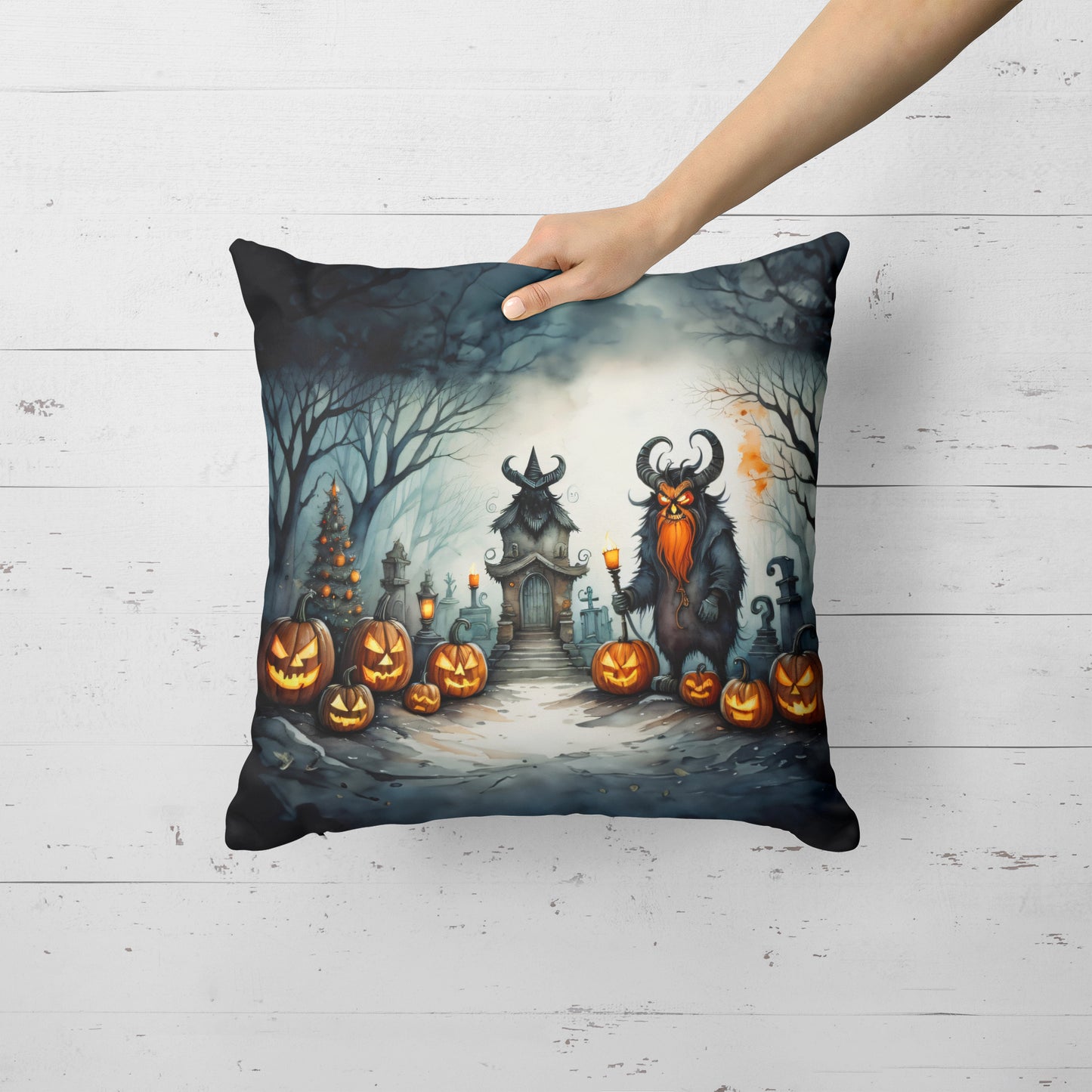 Krampus The Christmas Demon Spooky Halloween Throw Pillow