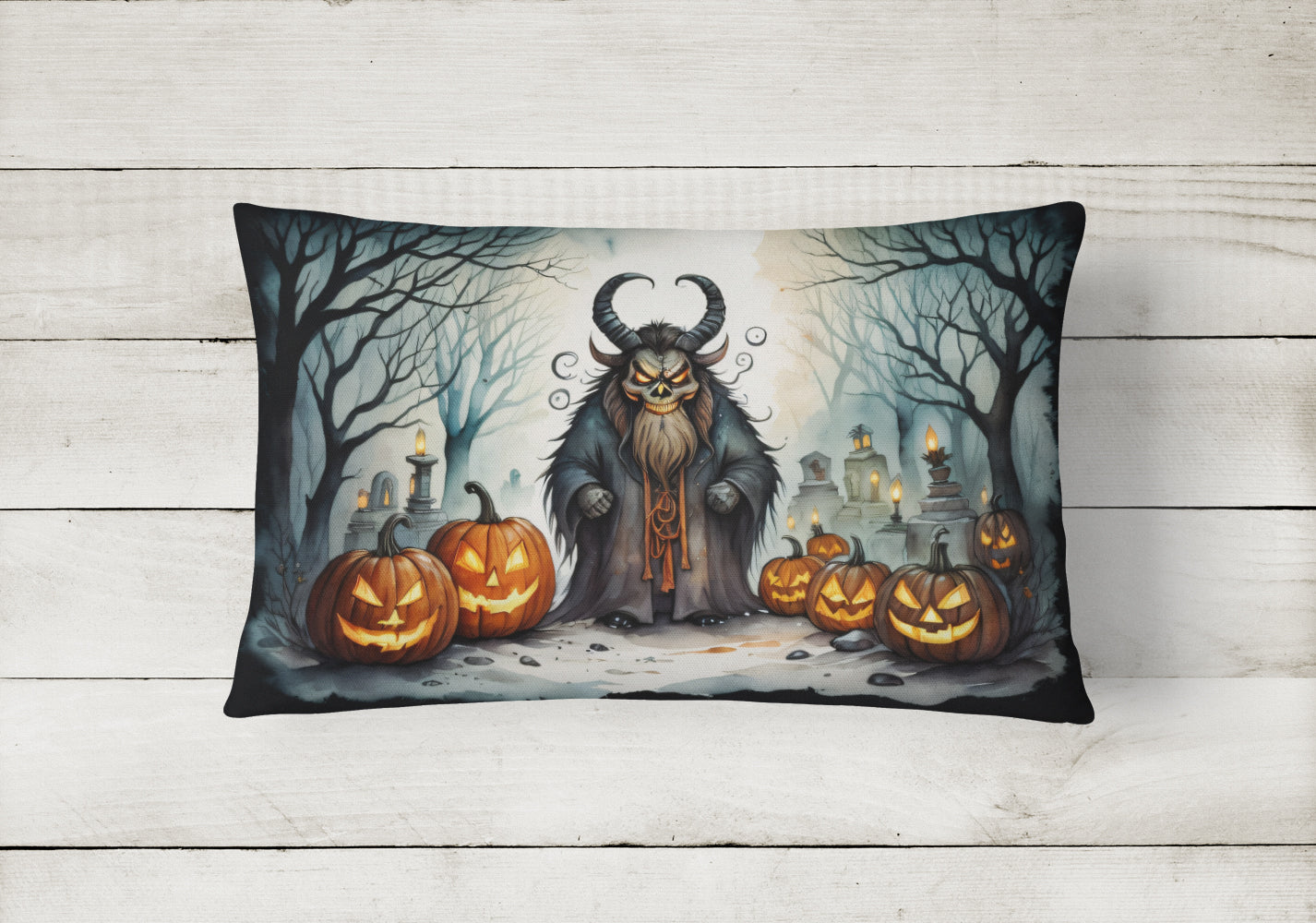 Krampus The Christmas Demon Spooky Halloween Throw Pillow