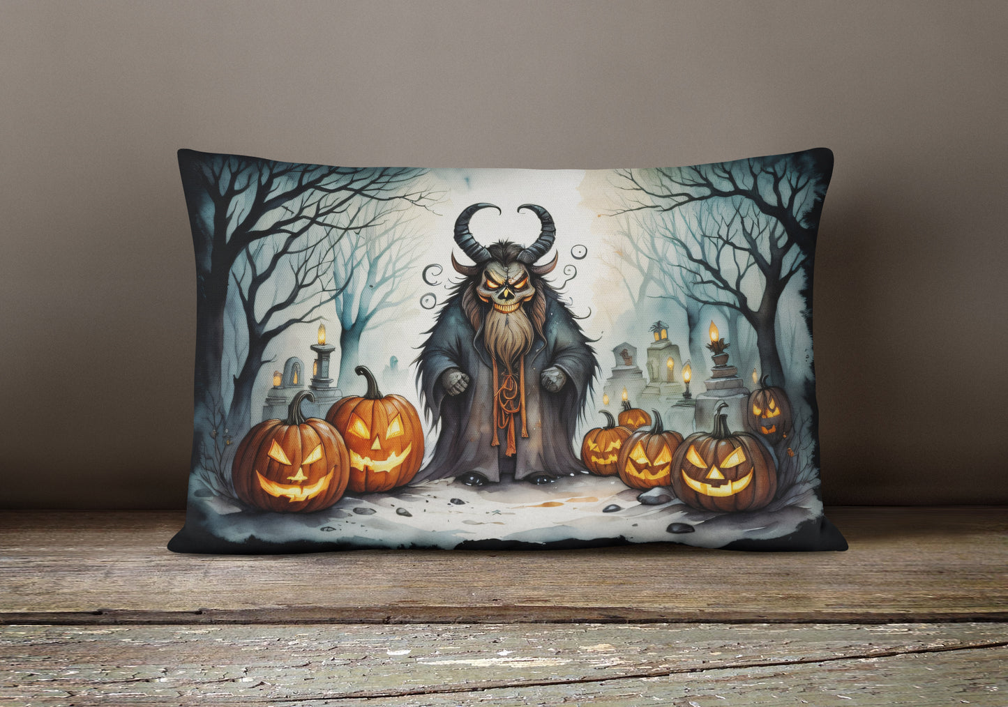 Krampus The Christmas Demon Spooky Halloween Throw Pillow