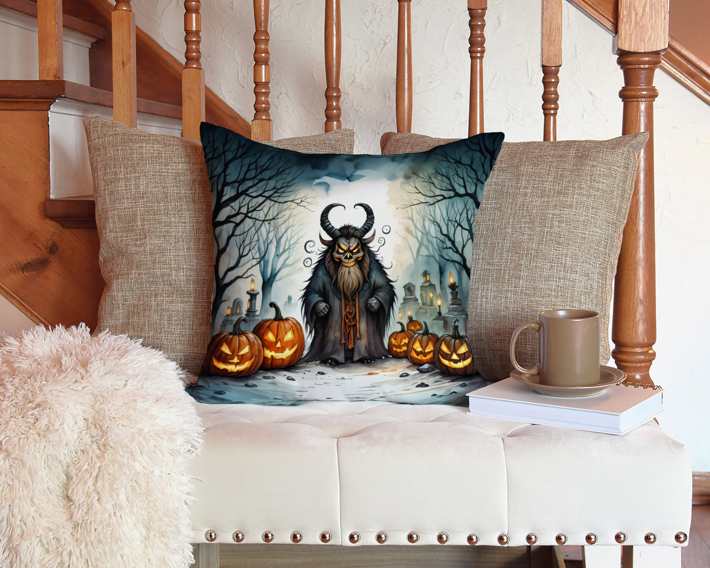 Krampus The Christmas Demon Spooky Halloween Throw Pillow