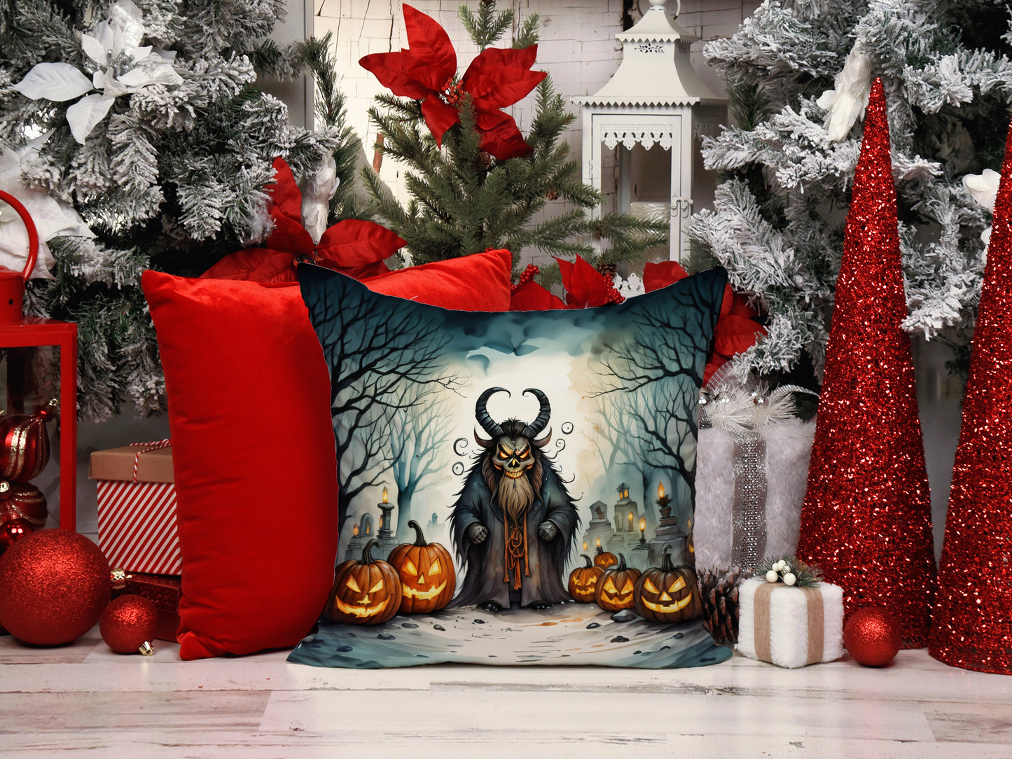 Krampus The Christmas Demon Spooky Halloween Throw Pillow