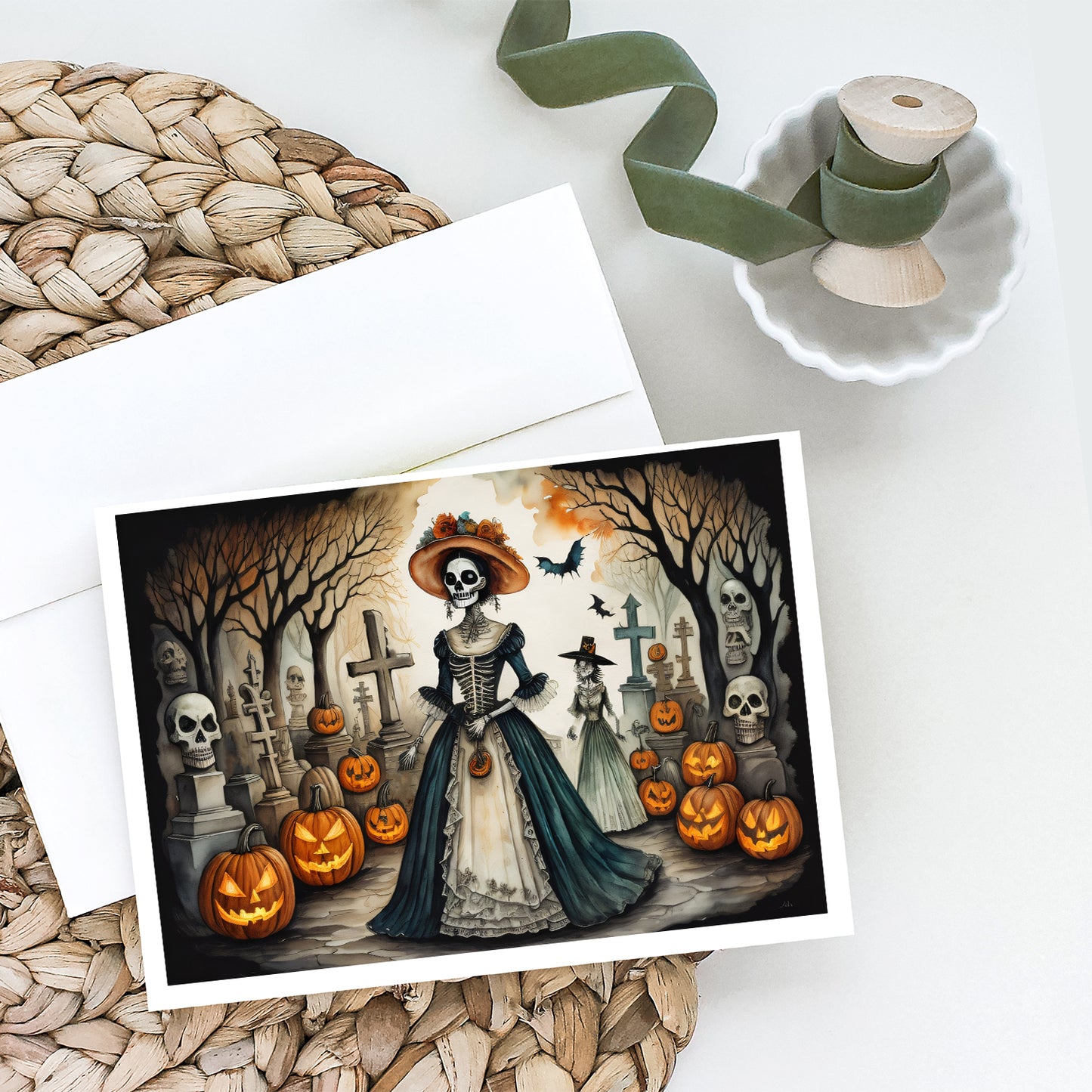 La Catrina Skeleton Spooky Halloween Greeting Cards Pack of 8