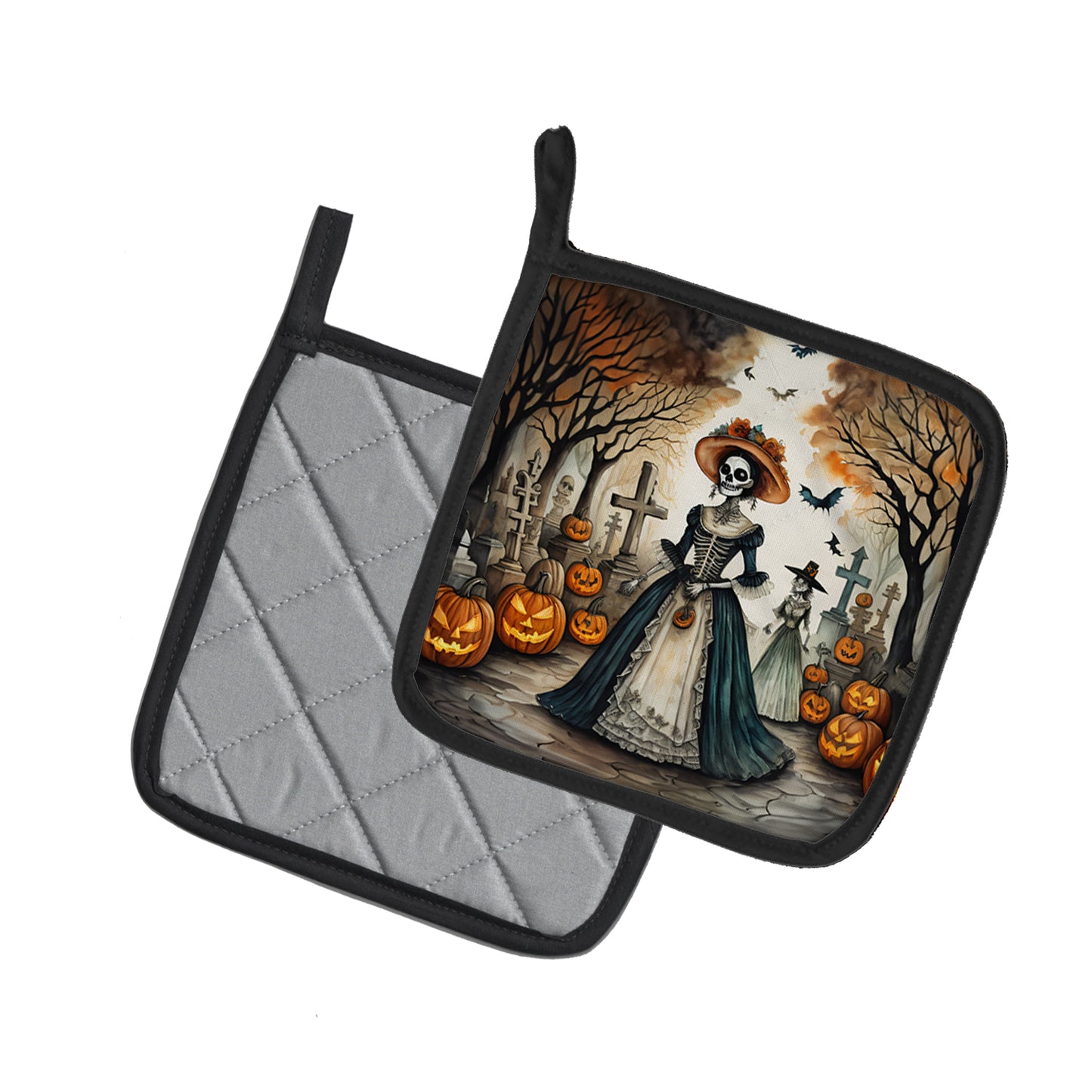 La Catrina Skeleton Spooky Halloween Pair of Pot Holders