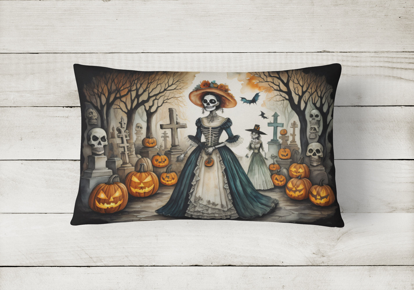 La Catrina Skeleton Spooky Halloween Throw Pillow