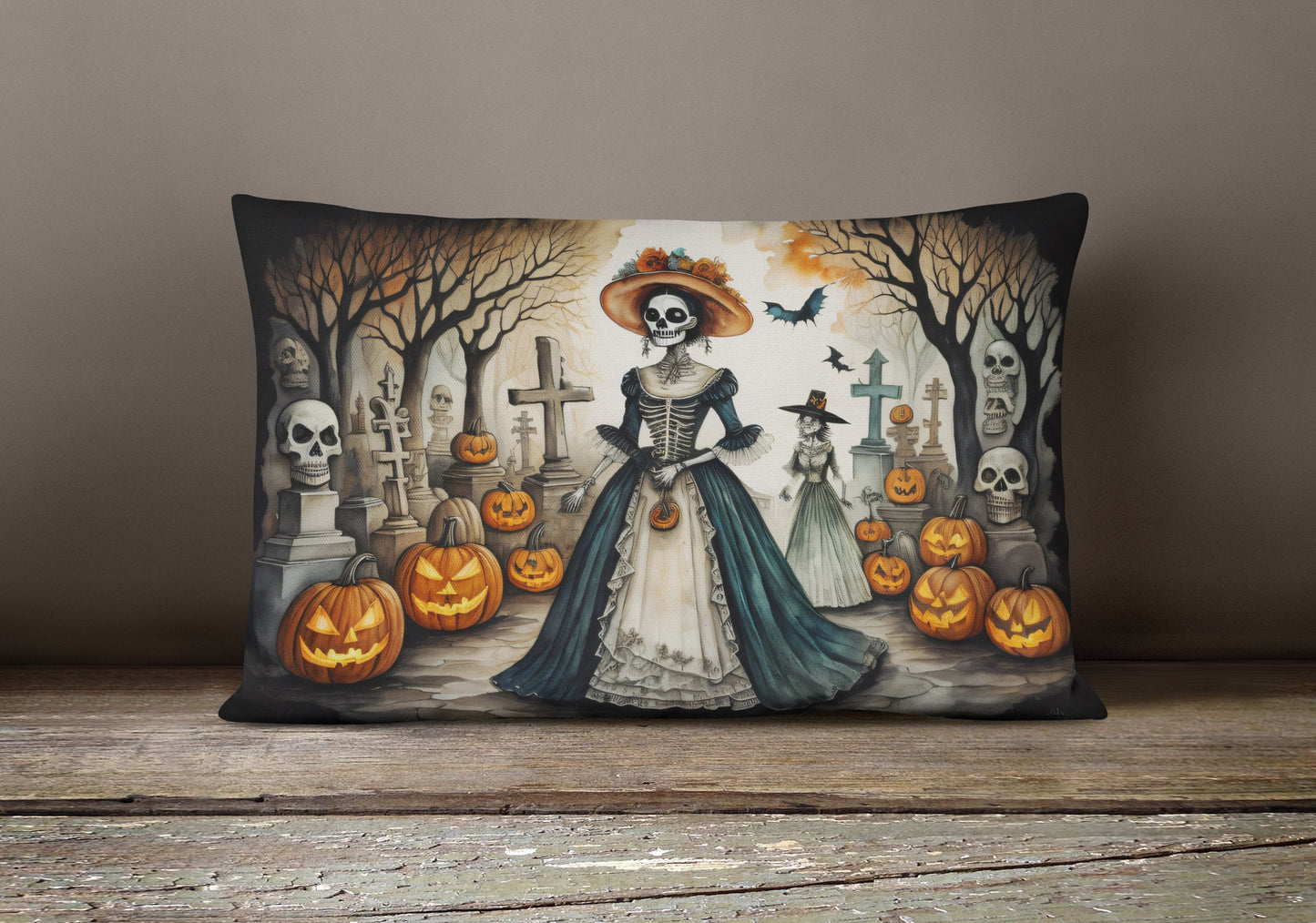 La Catrina Skeleton Spooky Halloween Throw Pillow