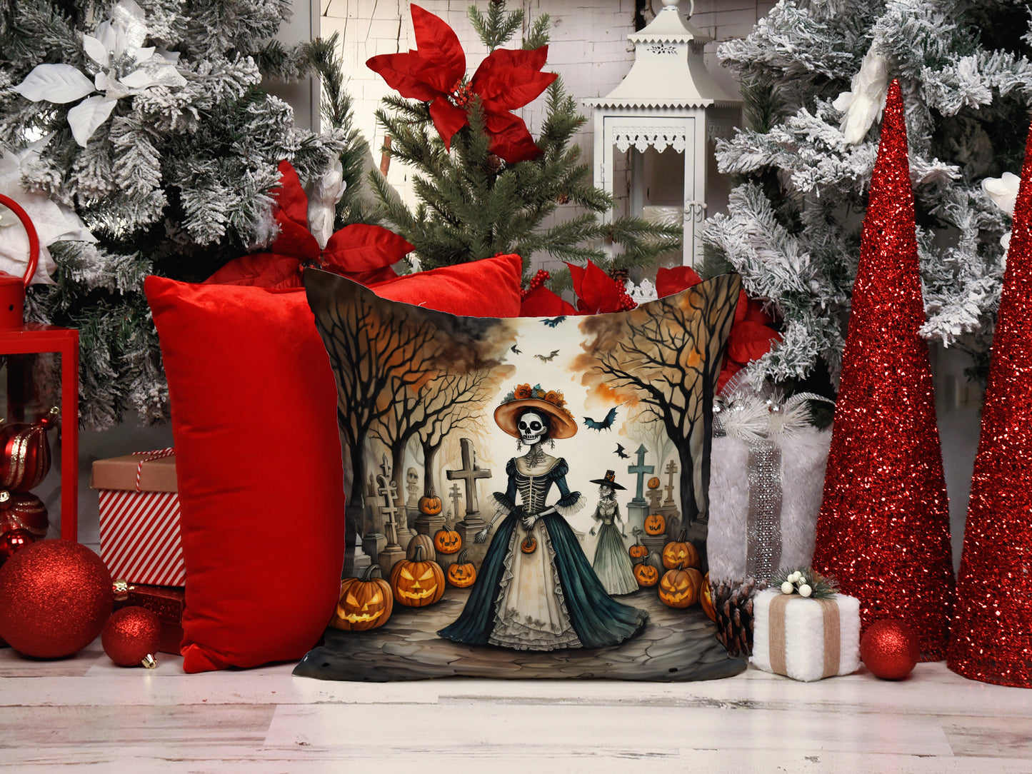 La Catrina Skeleton Spooky Halloween Throw Pillow