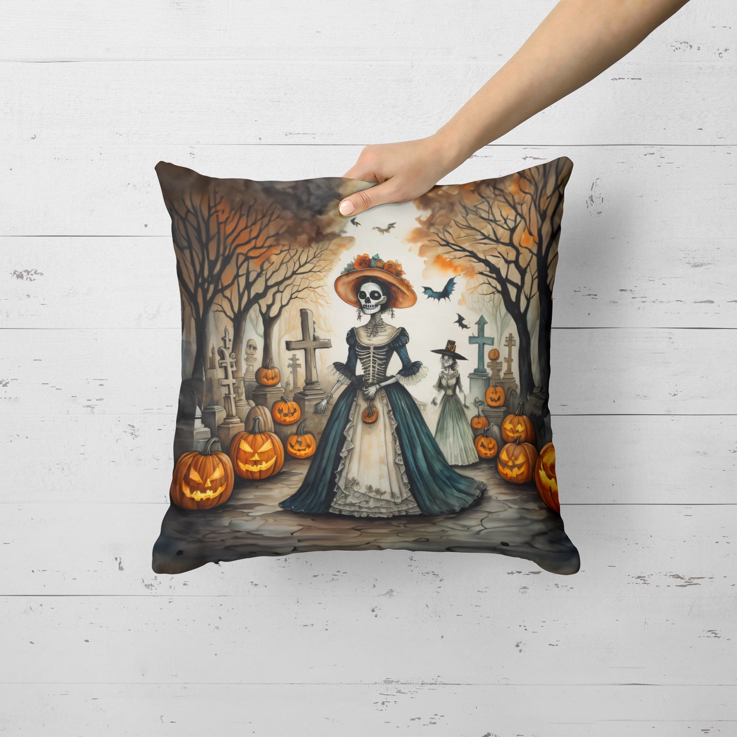 La Catrina Skeleton Spooky Halloween Throw Pillow