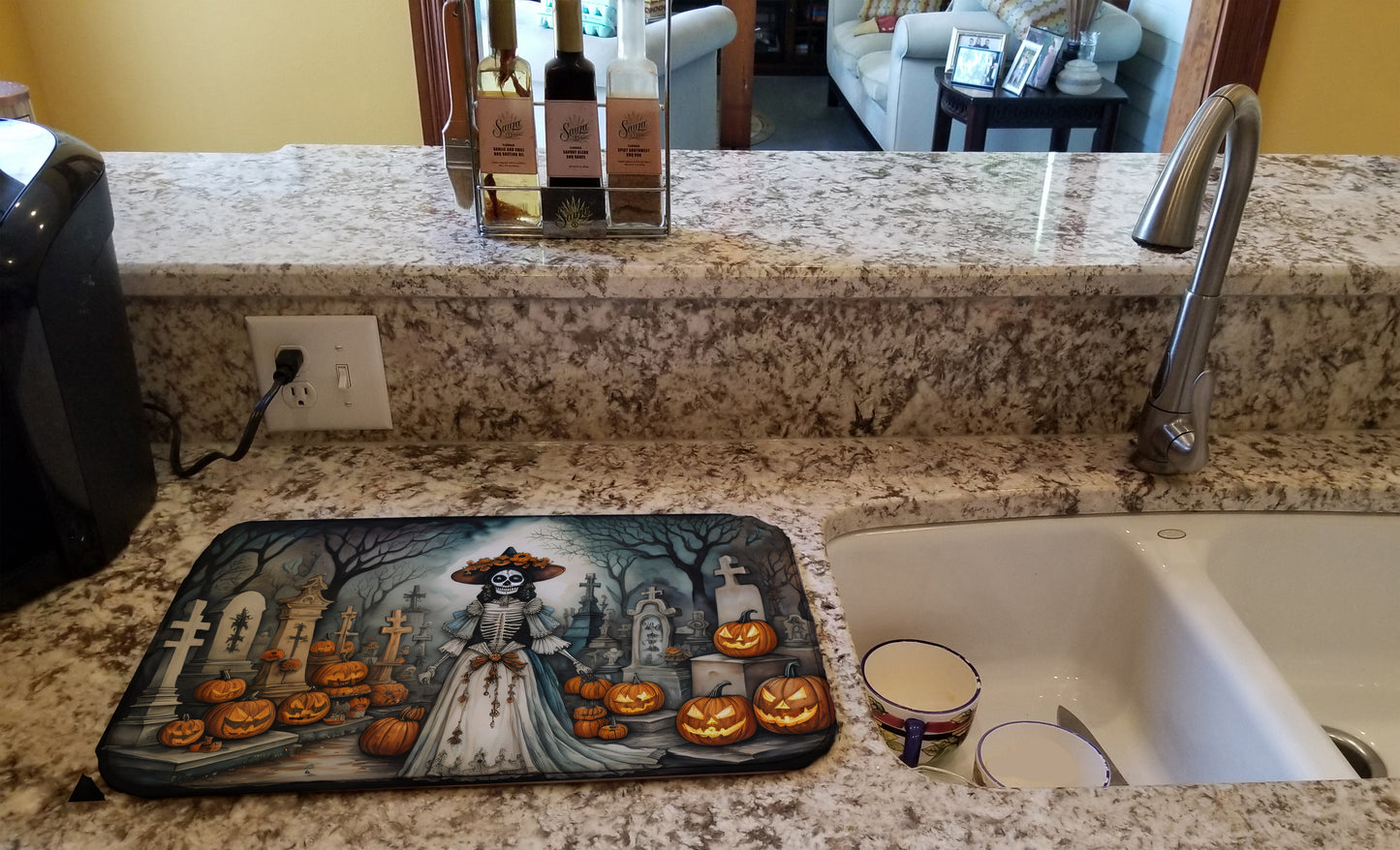 La Catrina Skeleton Spooky Halloween Dish Drying Mat