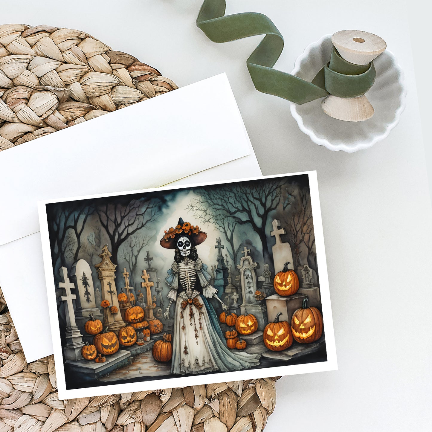 La Catrina Skeleton Spooky Halloween Greeting Cards Pack of 8