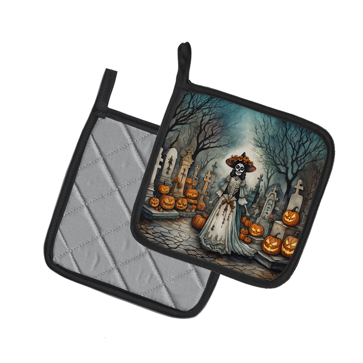 La Catrina Skeleton Spooky Halloween Pair of Pot Holders