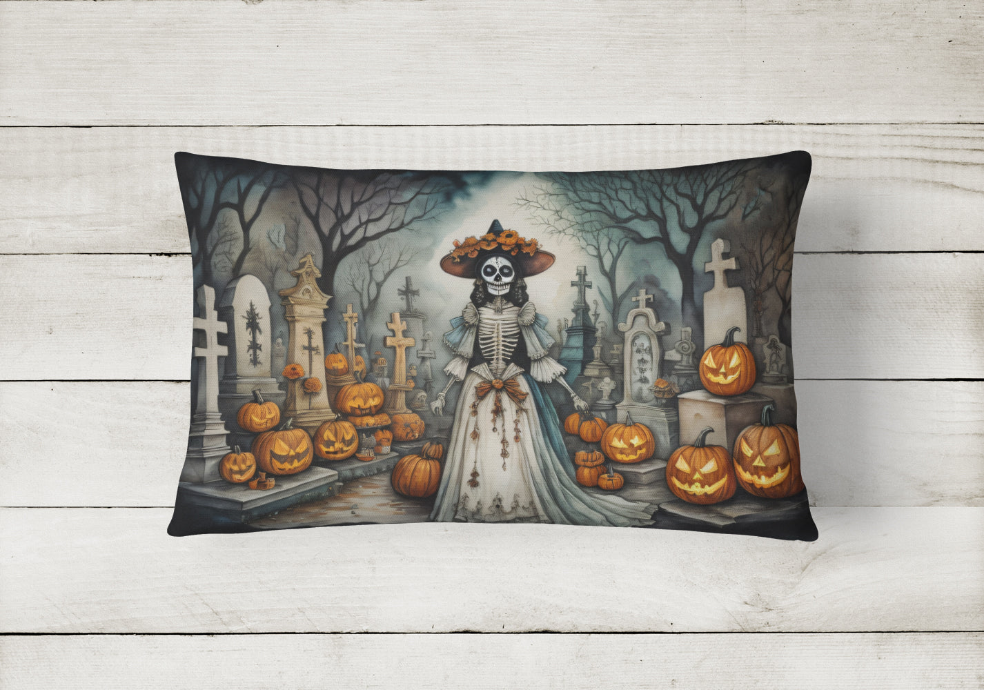 La Catrina Skeleton Spooky Halloween Throw Pillow