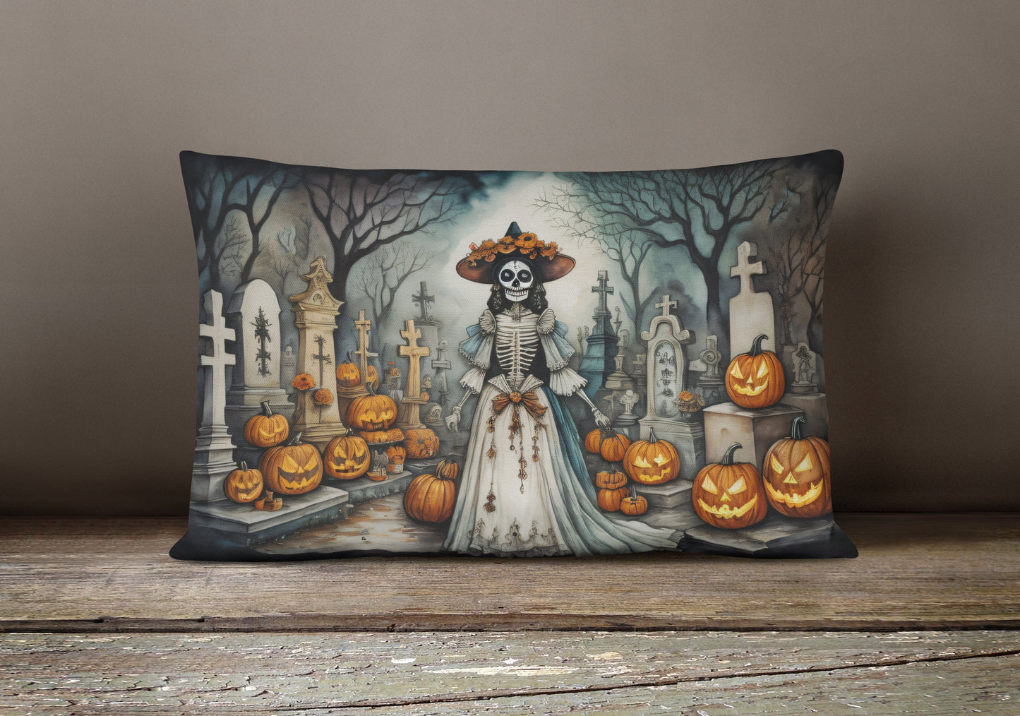 La Catrina Skeleton Spooky Halloween Throw Pillow