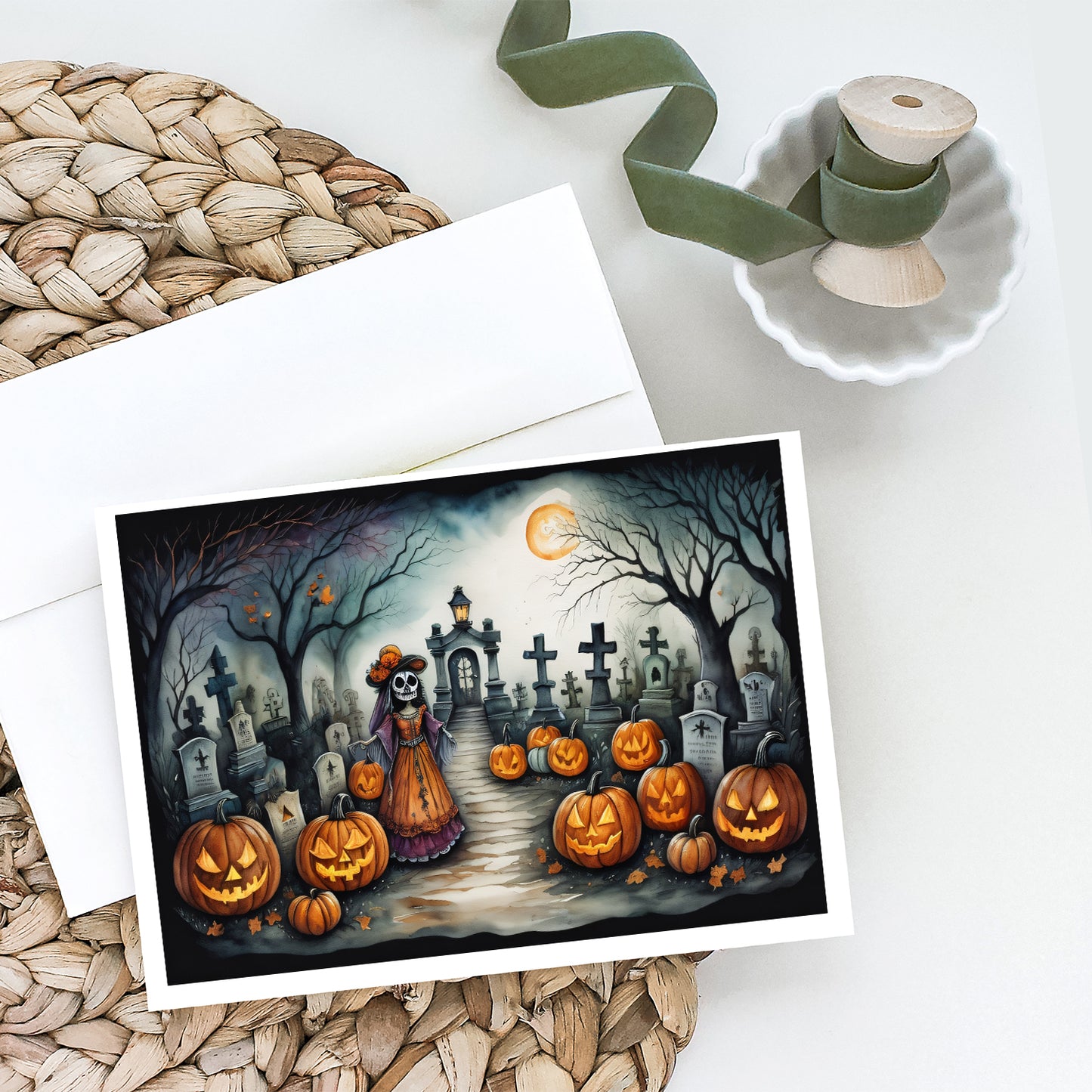 La Catrina Skeleton Spooky Halloween Greeting Cards Pack of 8