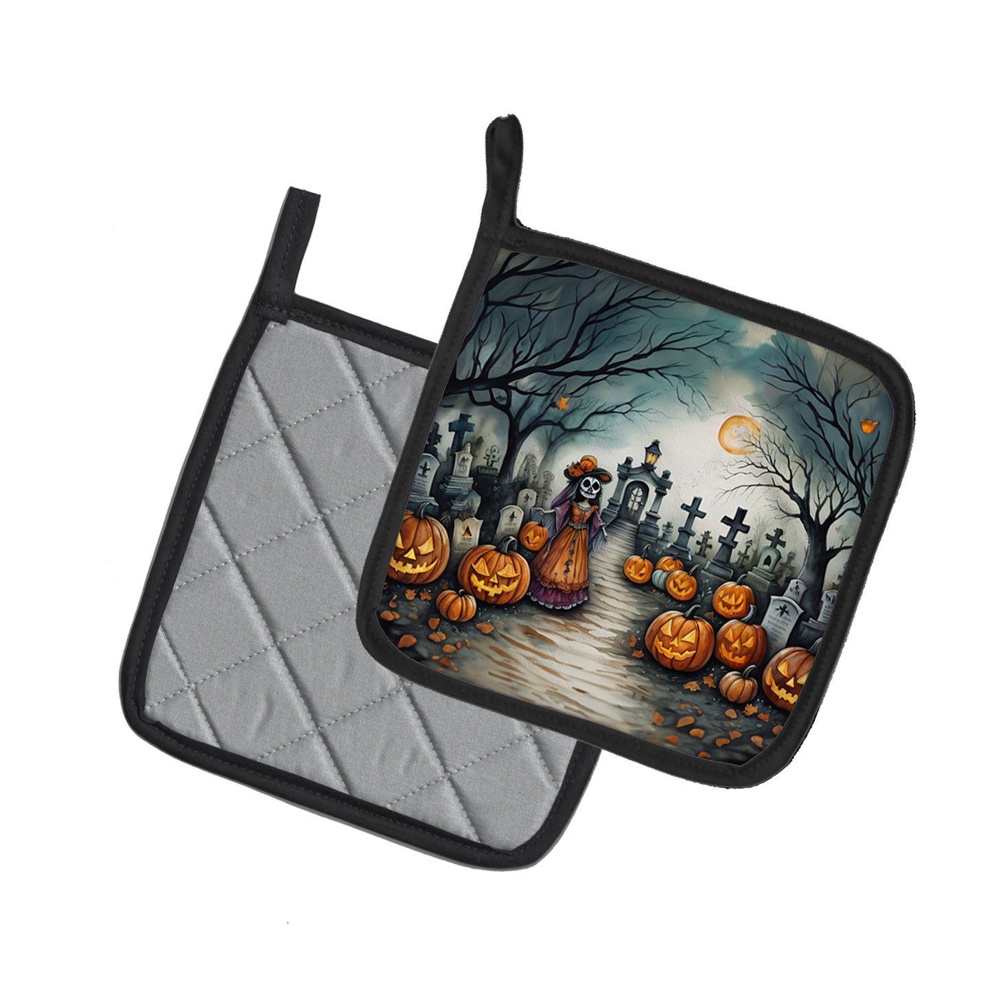La Catrina Skeleton Spooky Halloween Pair of Pot Holders