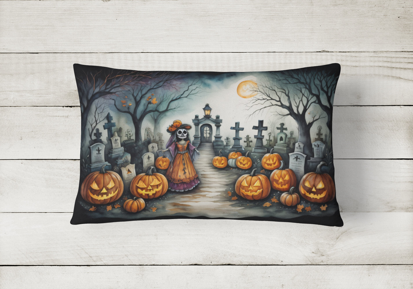 La Catrina Skeleton Spooky Halloween Throw Pillow