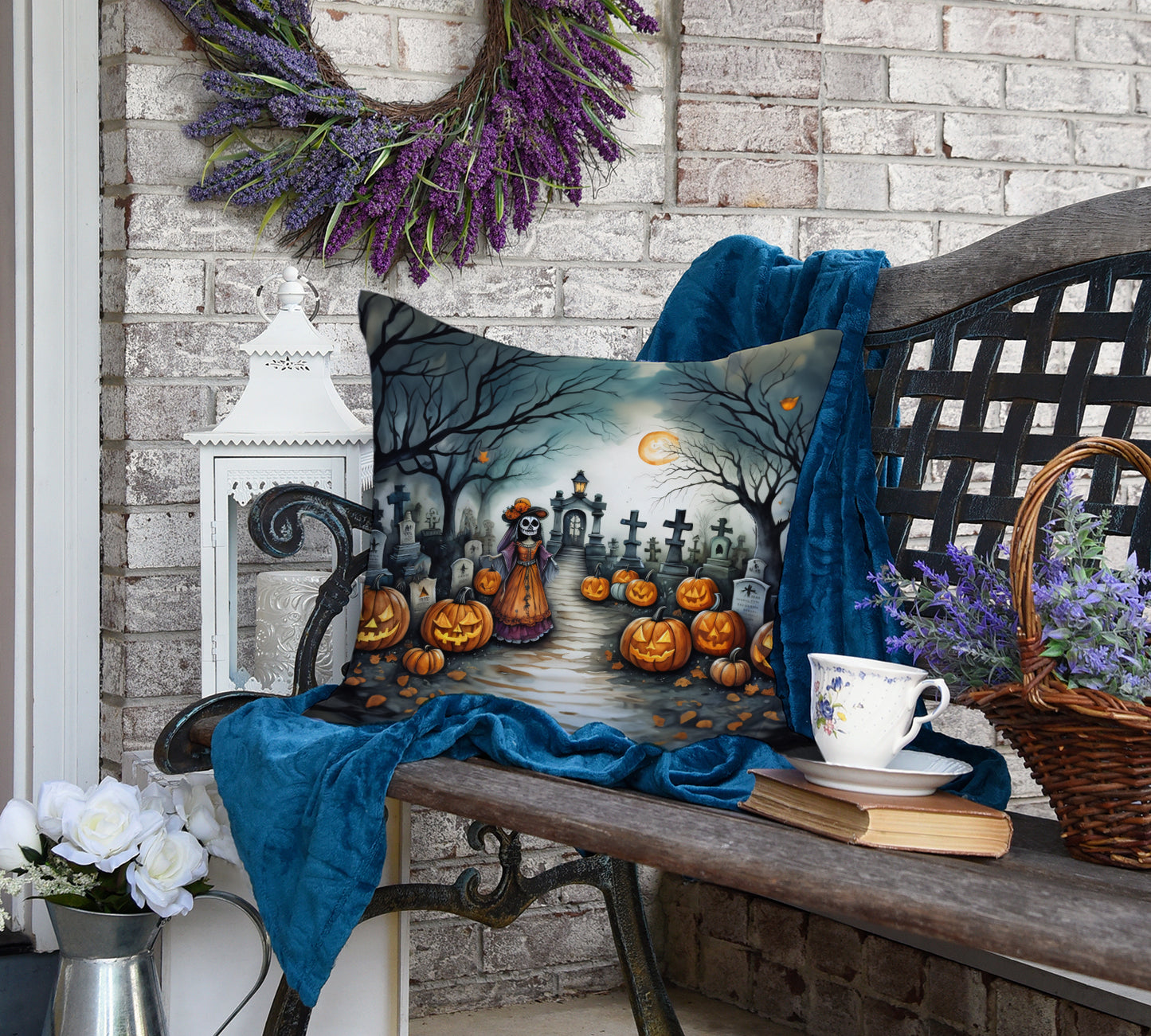 La Catrina Skeleton Spooky Halloween Throw Pillow