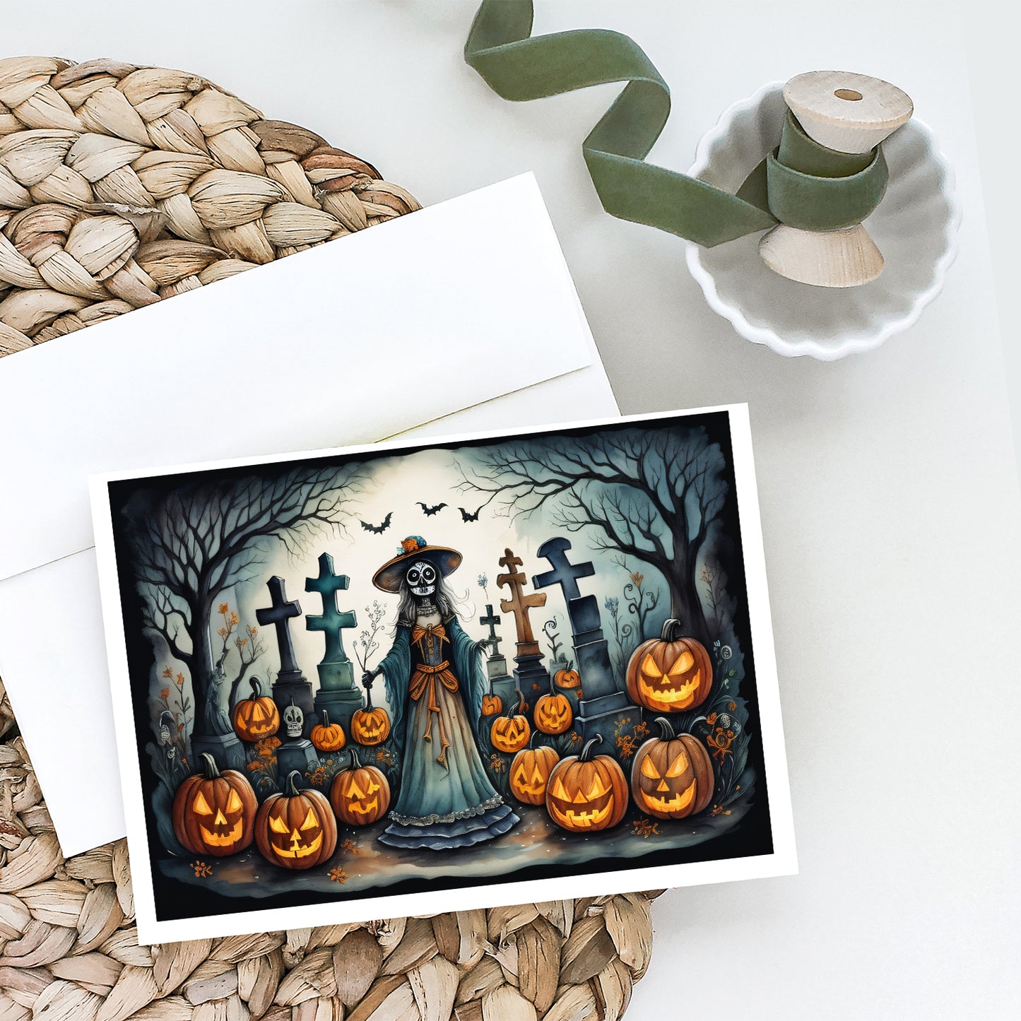 La Catrina Skeleton Spooky Halloween Greeting Cards Pack of 8