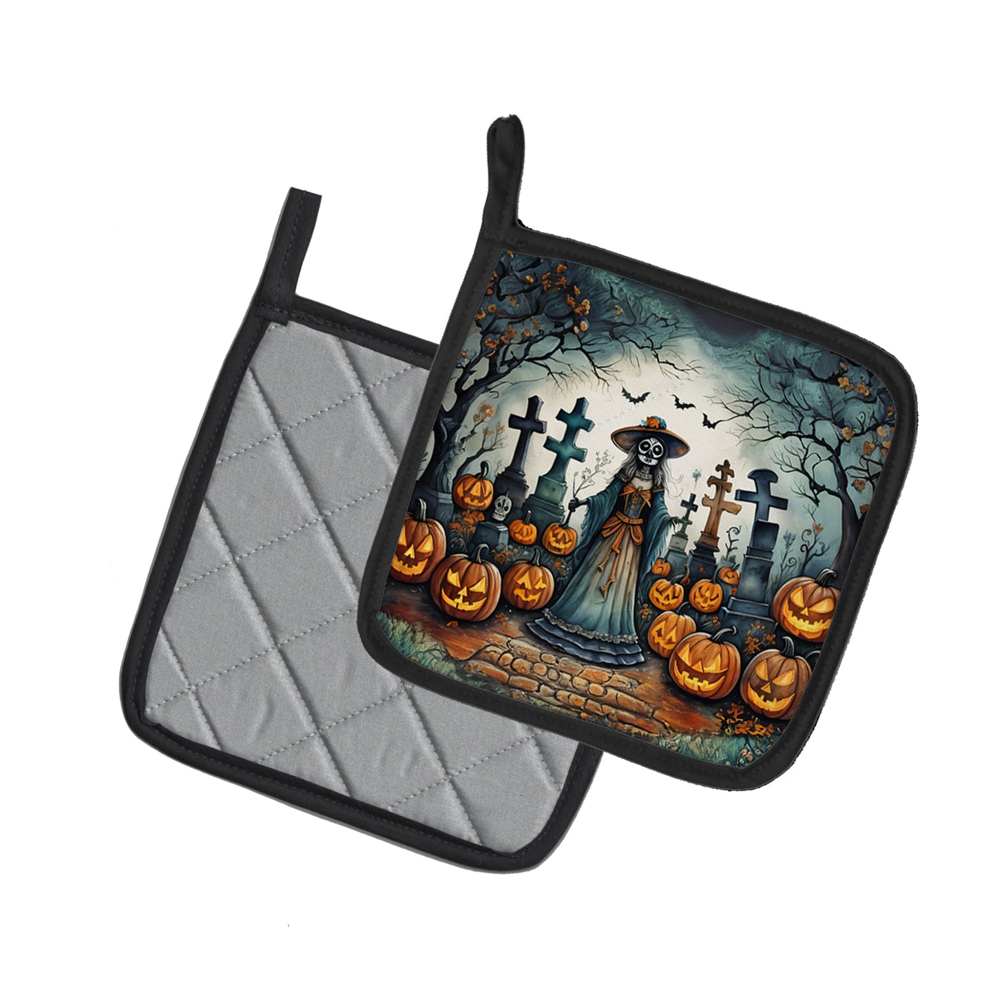 La Catrina Skeleton Spooky Halloween Pair of Pot Holders