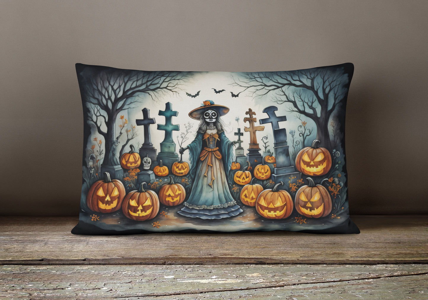 La Catrina Skeleton Spooky Halloween Throw Pillow