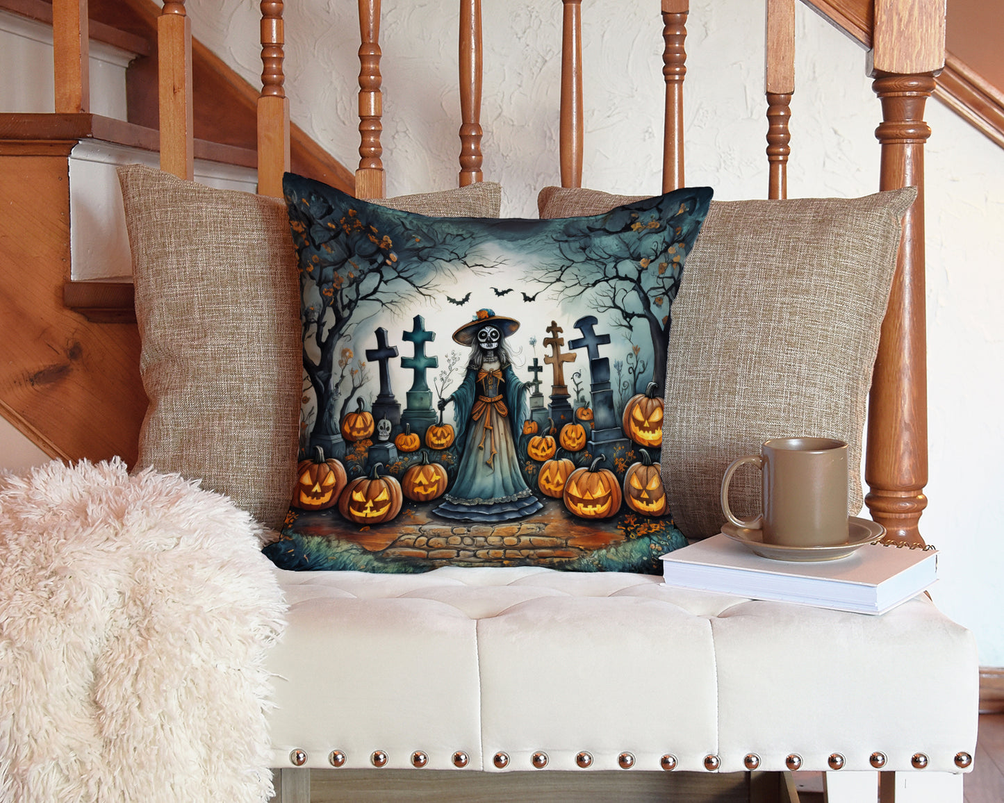 La Catrina Skeleton Spooky Halloween Throw Pillow