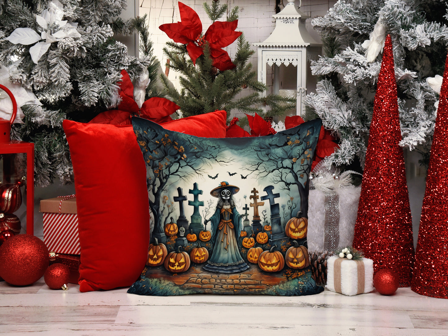 La Catrina Skeleton Spooky Halloween Throw Pillow