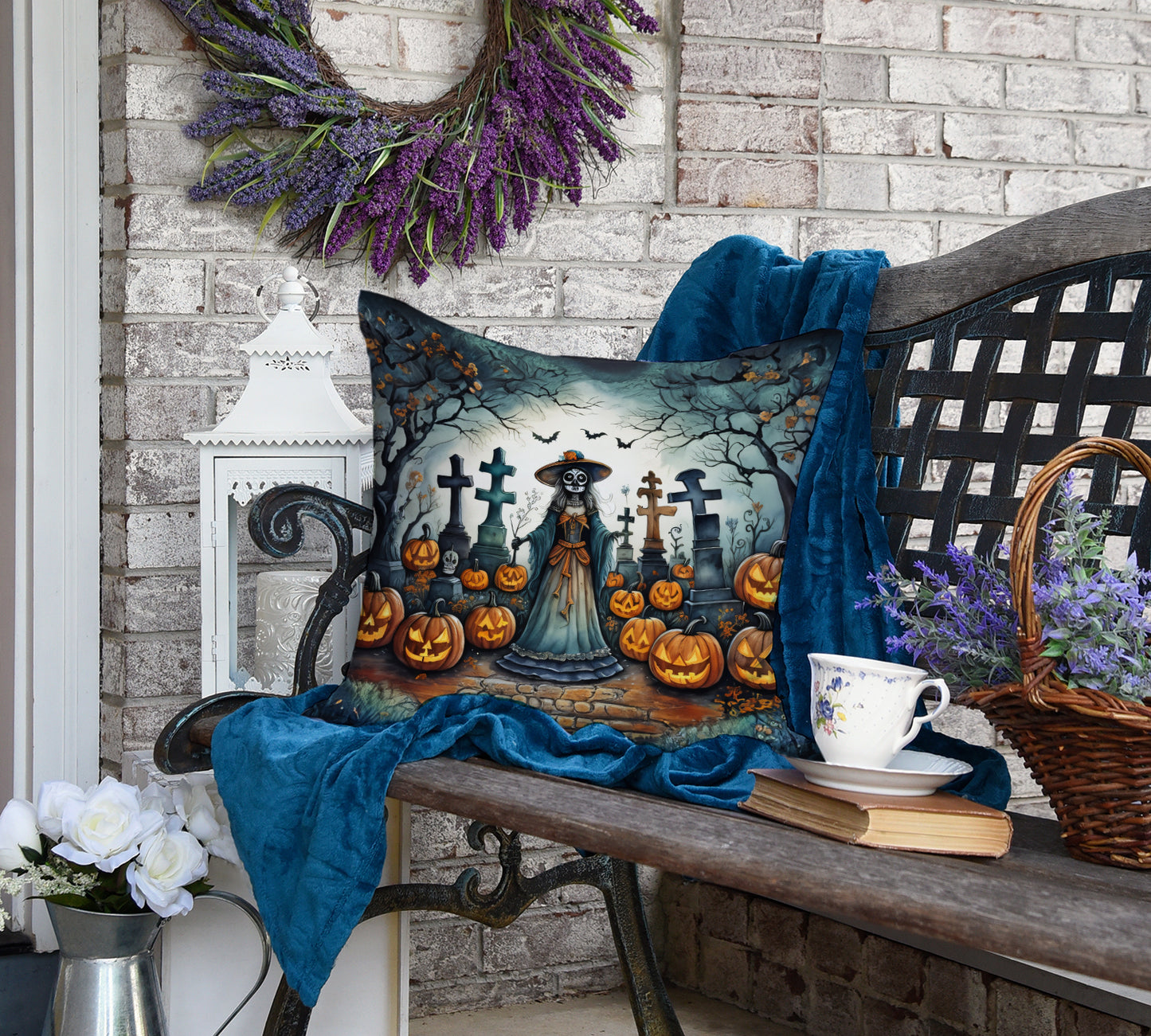 La Catrina Skeleton Spooky Halloween Throw Pillow