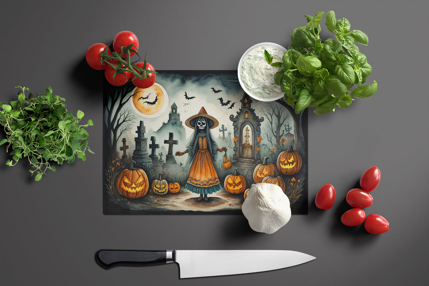 La Llorona Skeleton Spooky Halloween Glass Cutting Board