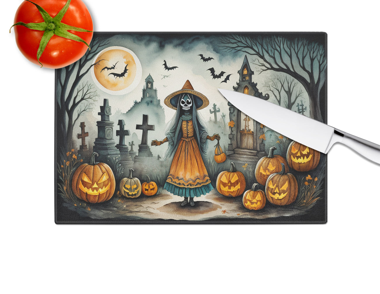 La Llorona Skeleton Spooky Halloween Glass Cutting Board