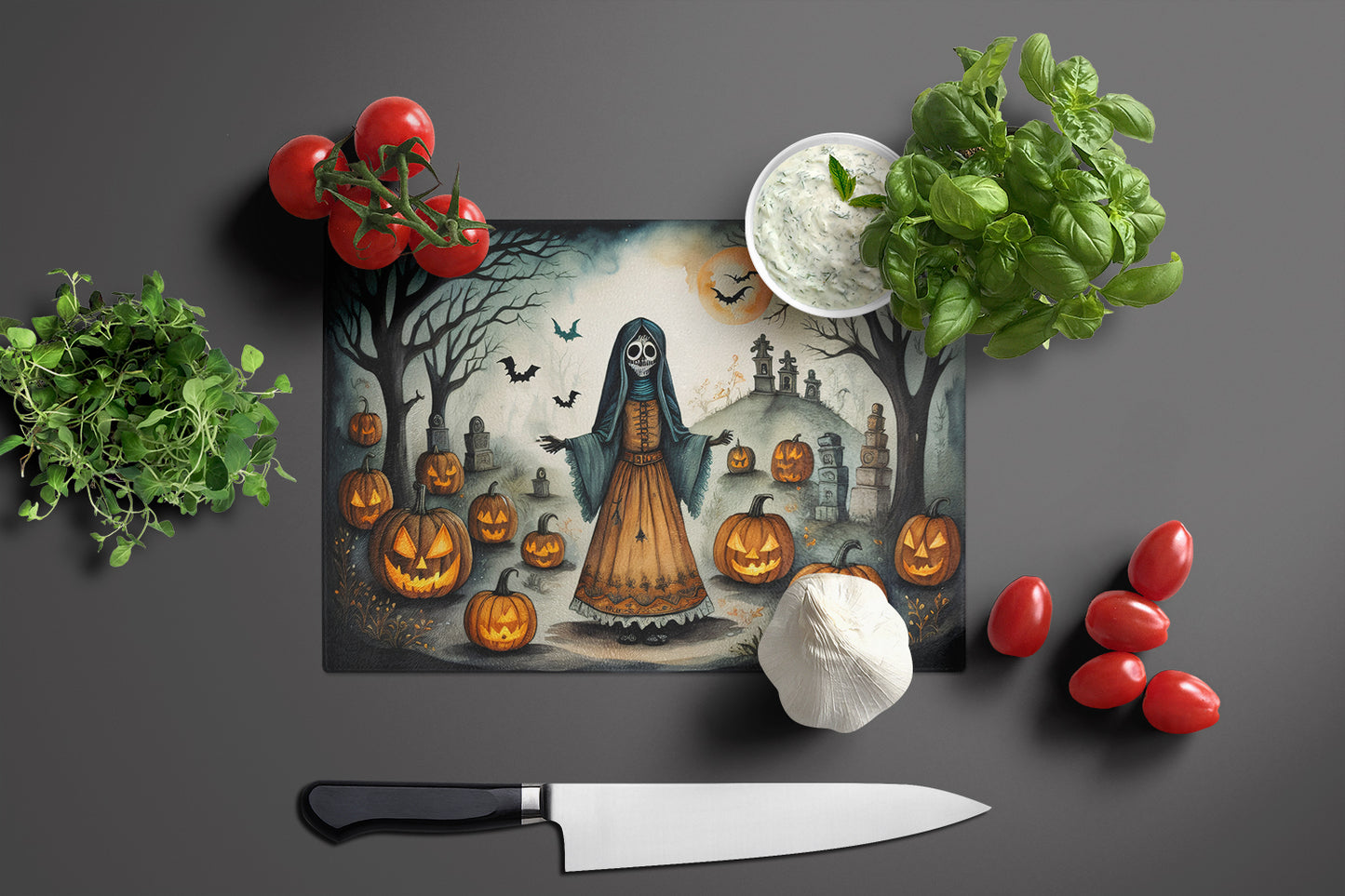 La Llorona Skeleton Spooky Halloween Glass Cutting Board