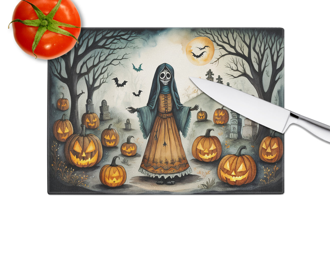 La Llorona Skeleton Spooky Halloween Glass Cutting Board