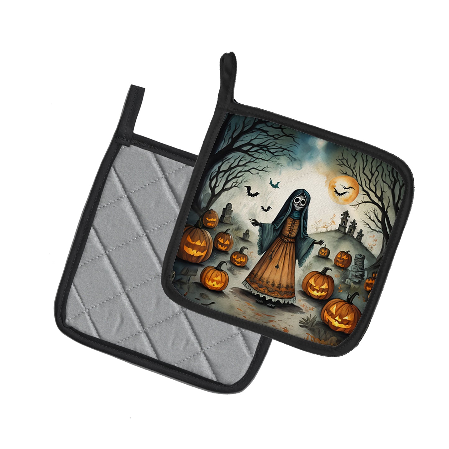 La Llorona Skeleton Spooky Halloween Pair of Pot Holders