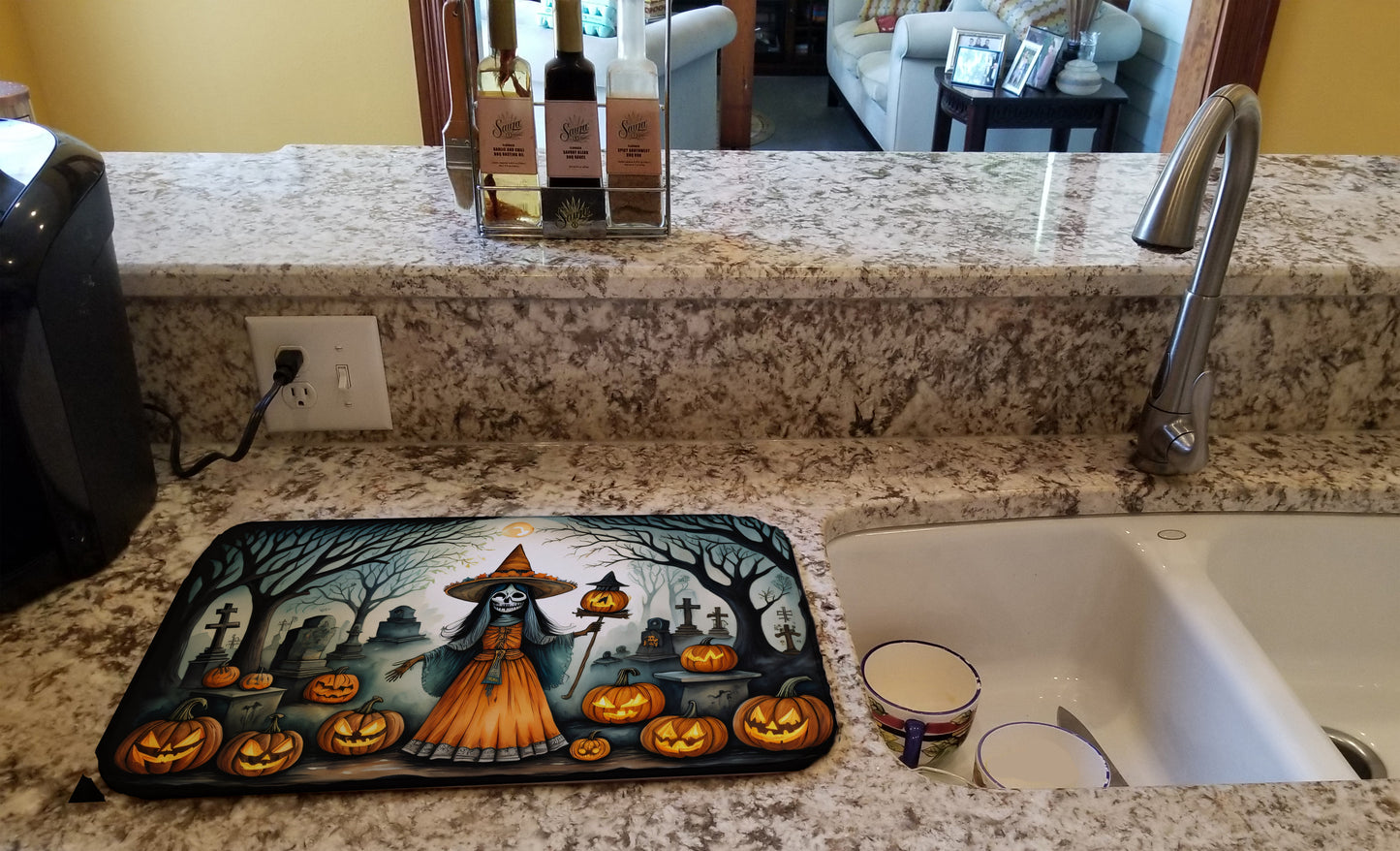 La Llorona Skeleton Spooky Halloween Dish Drying Mat