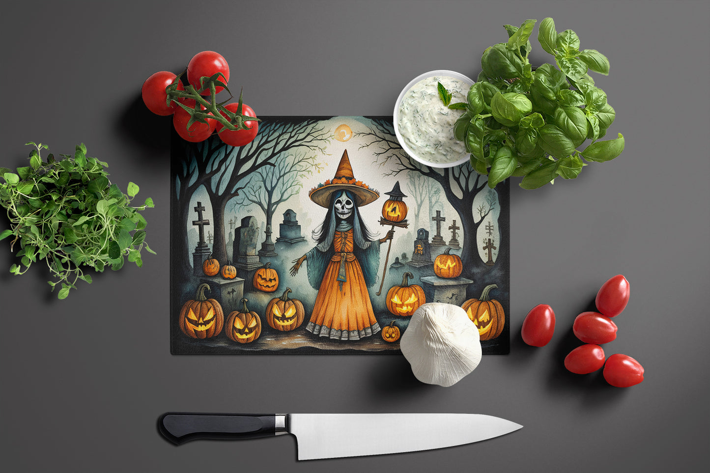 La Llorona Skeleton Spooky Halloween Glass Cutting Board