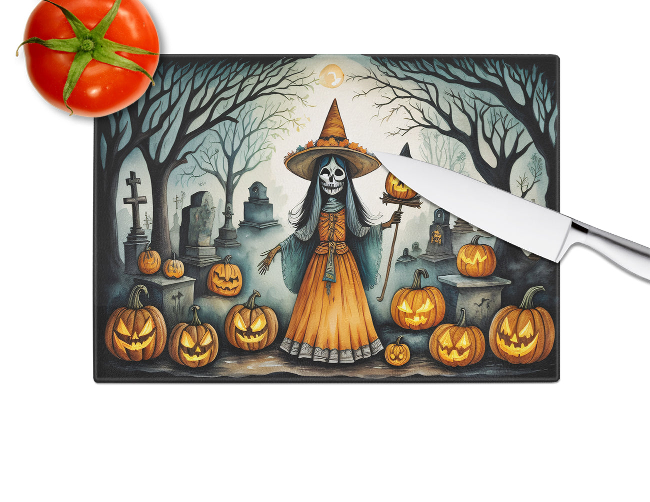 La Llorona Skeleton Spooky Halloween Glass Cutting Board