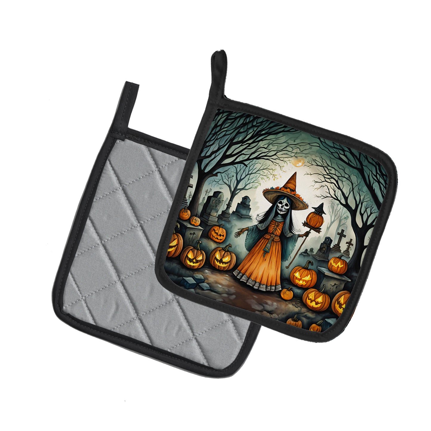 La Llorona Skeleton Spooky Halloween Pair of Pot Holders