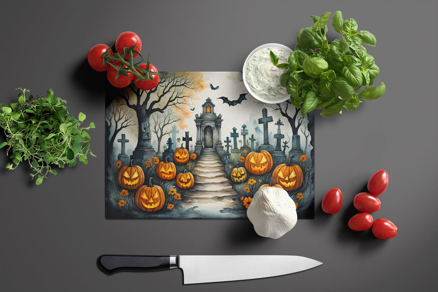 Marigold Spooky Halloween Glass Cutting Board