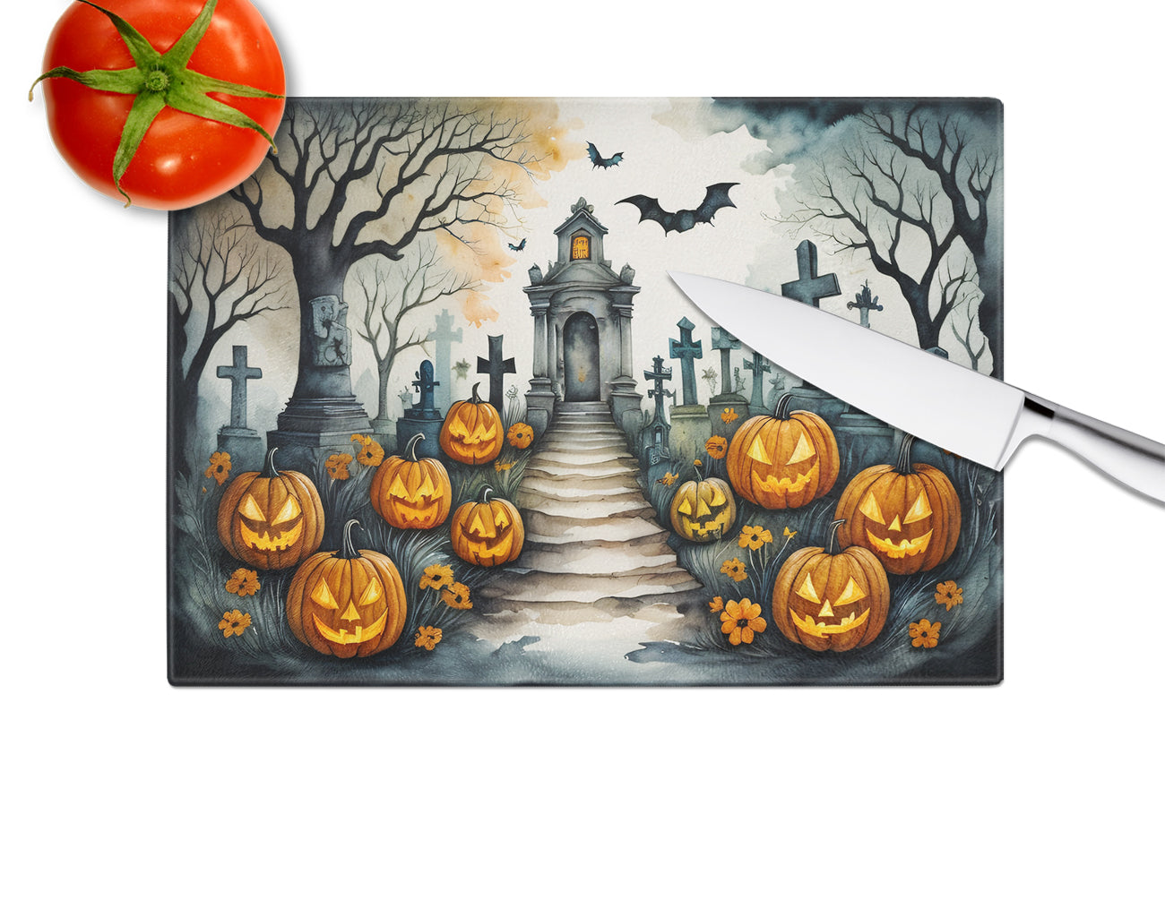 Marigold Spooky Halloween Glass Cutting Board