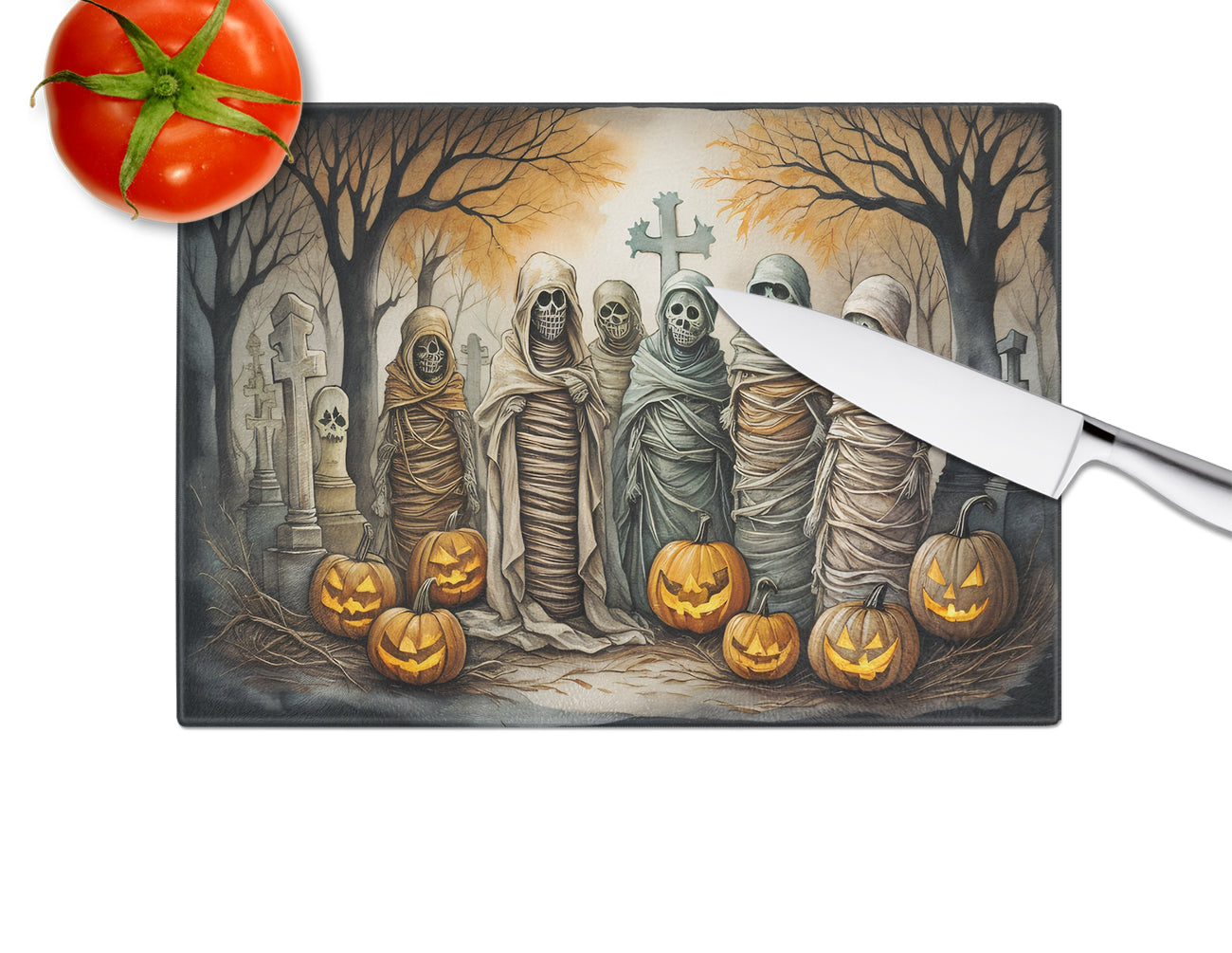 Mummies Spooky Halloween Glass Cutting Board