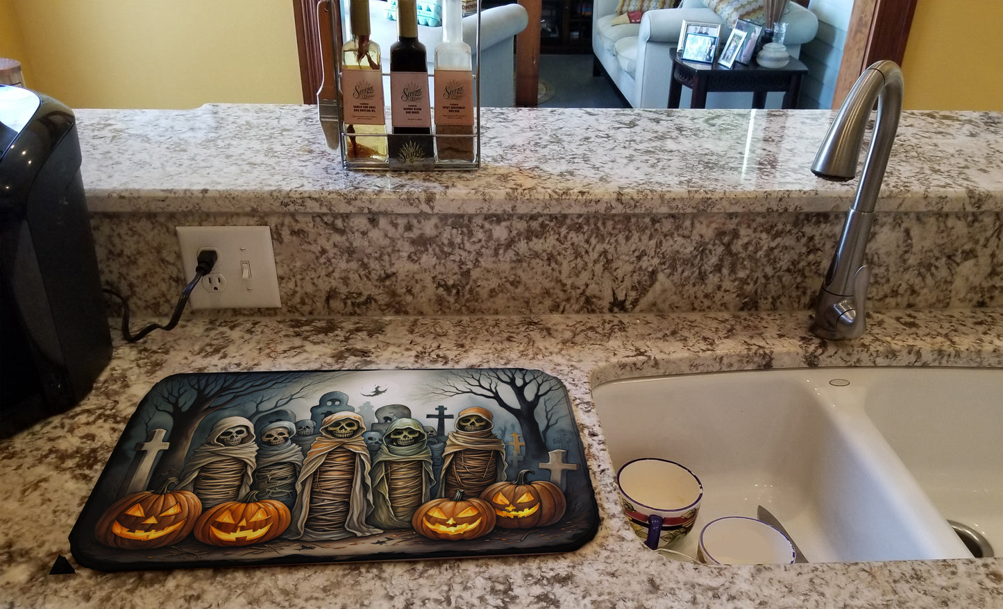 Mummies Spooky Halloween Dish Drying Mat