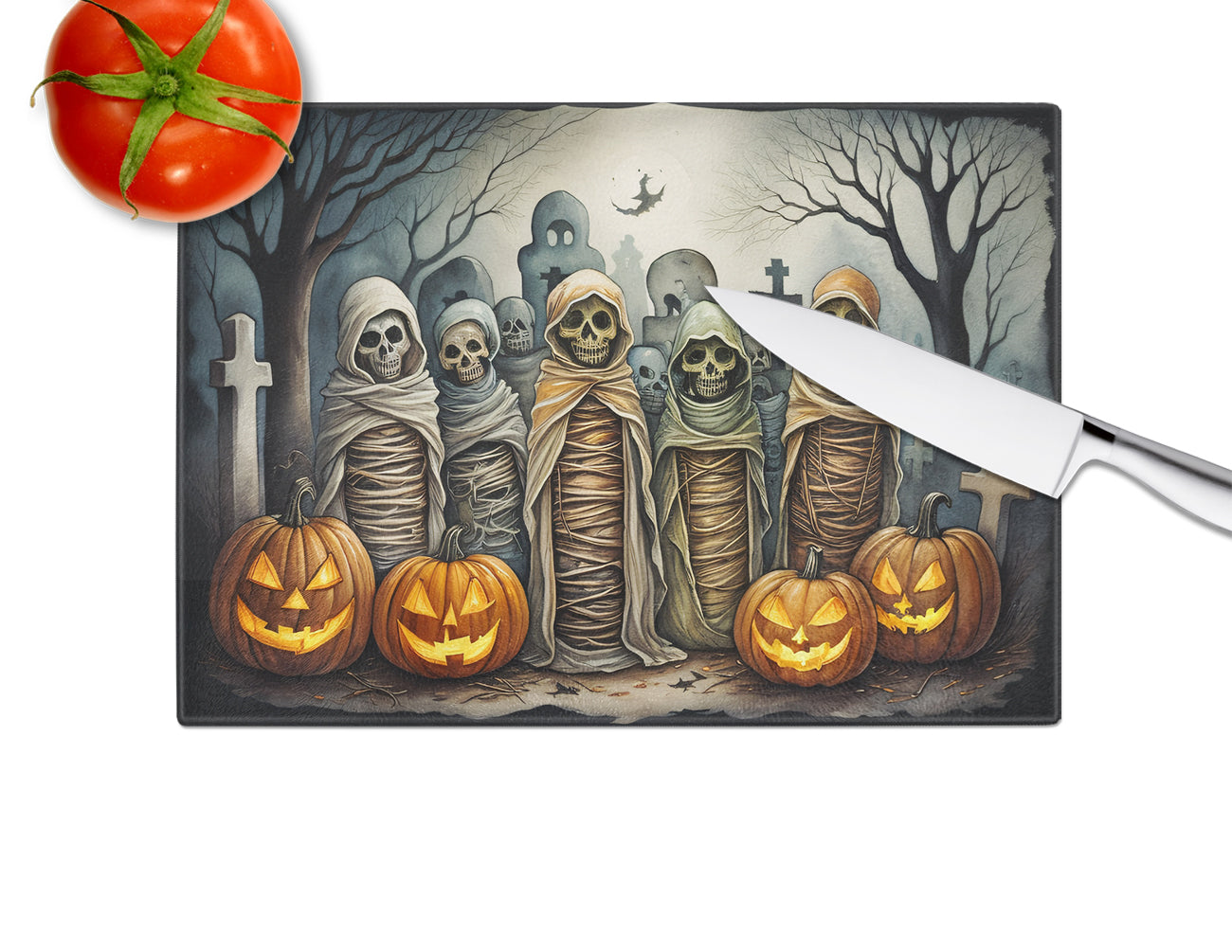 Mummies Spooky Halloween Glass Cutting Board