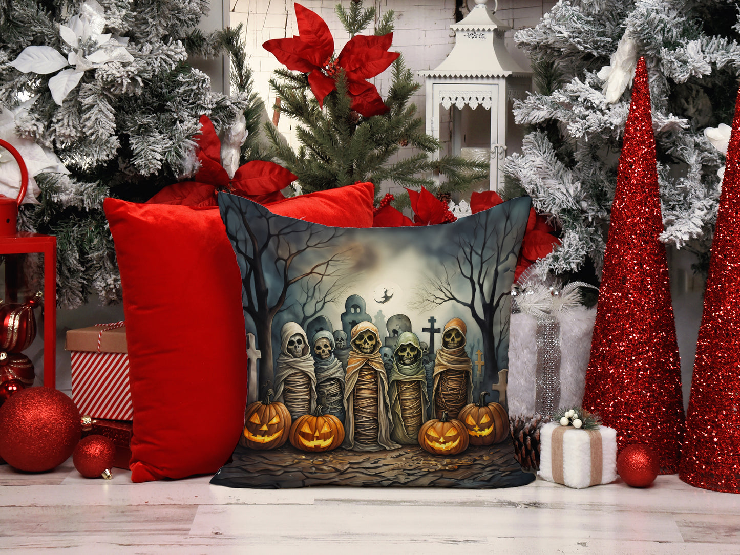 Mummies Spooky Halloween Throw Pillow