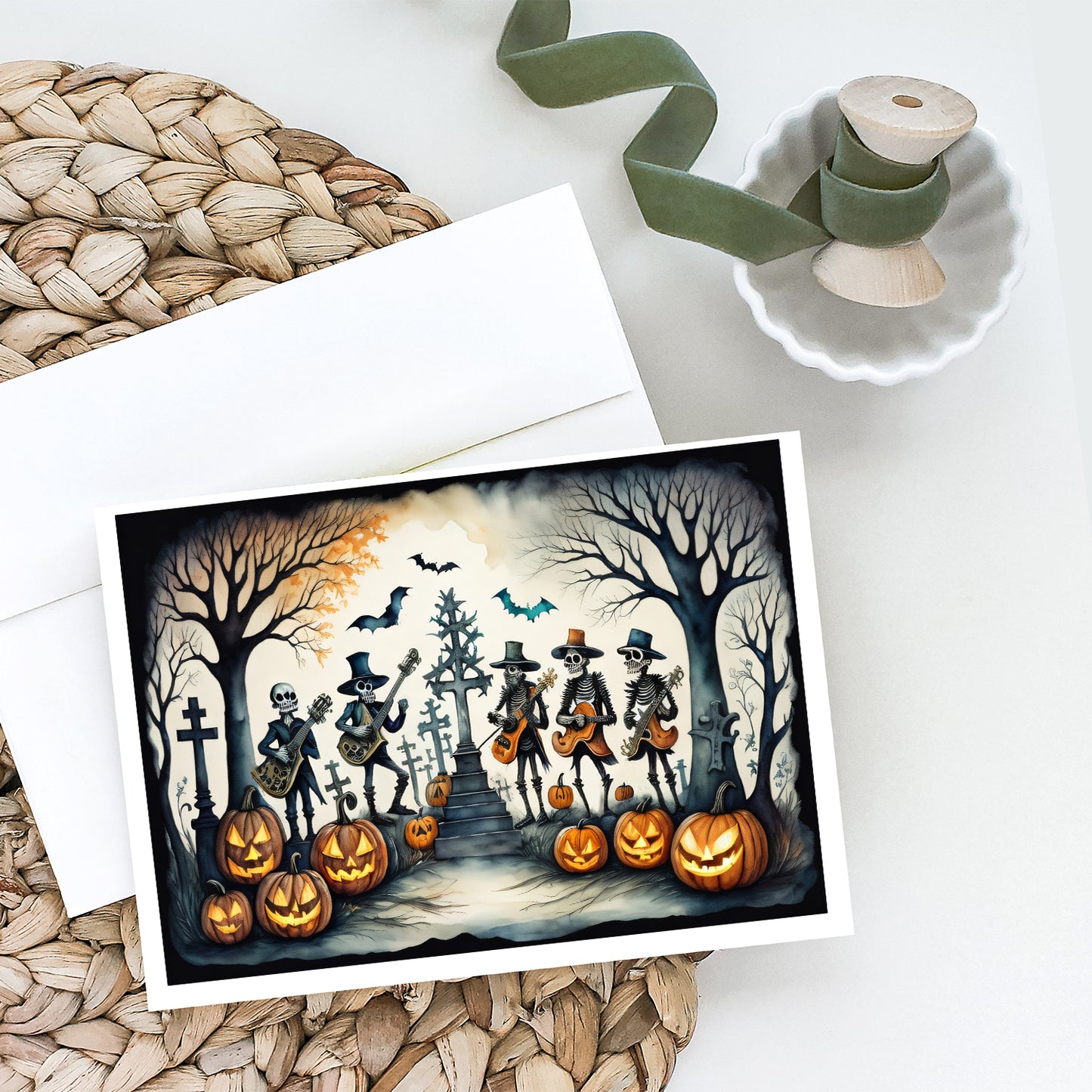 Mariachi Skeleton Band Spooky Halloween Greeting Cards Pack of 8