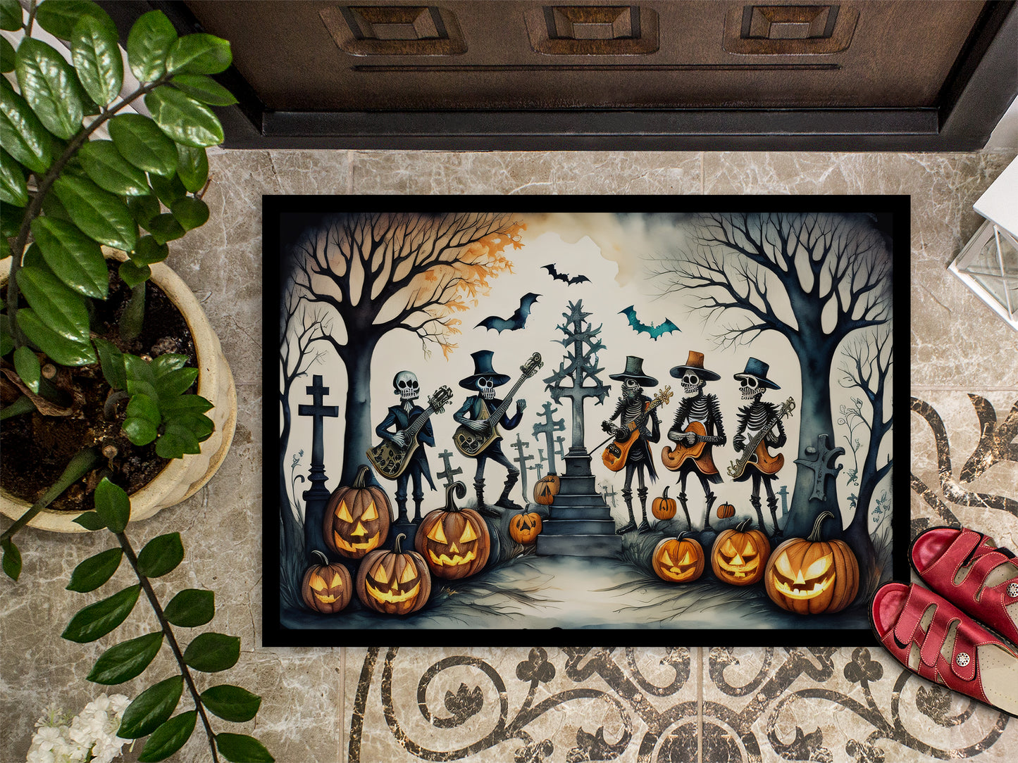 Mariachi Skeleton Band Spooky Halloween Doormat