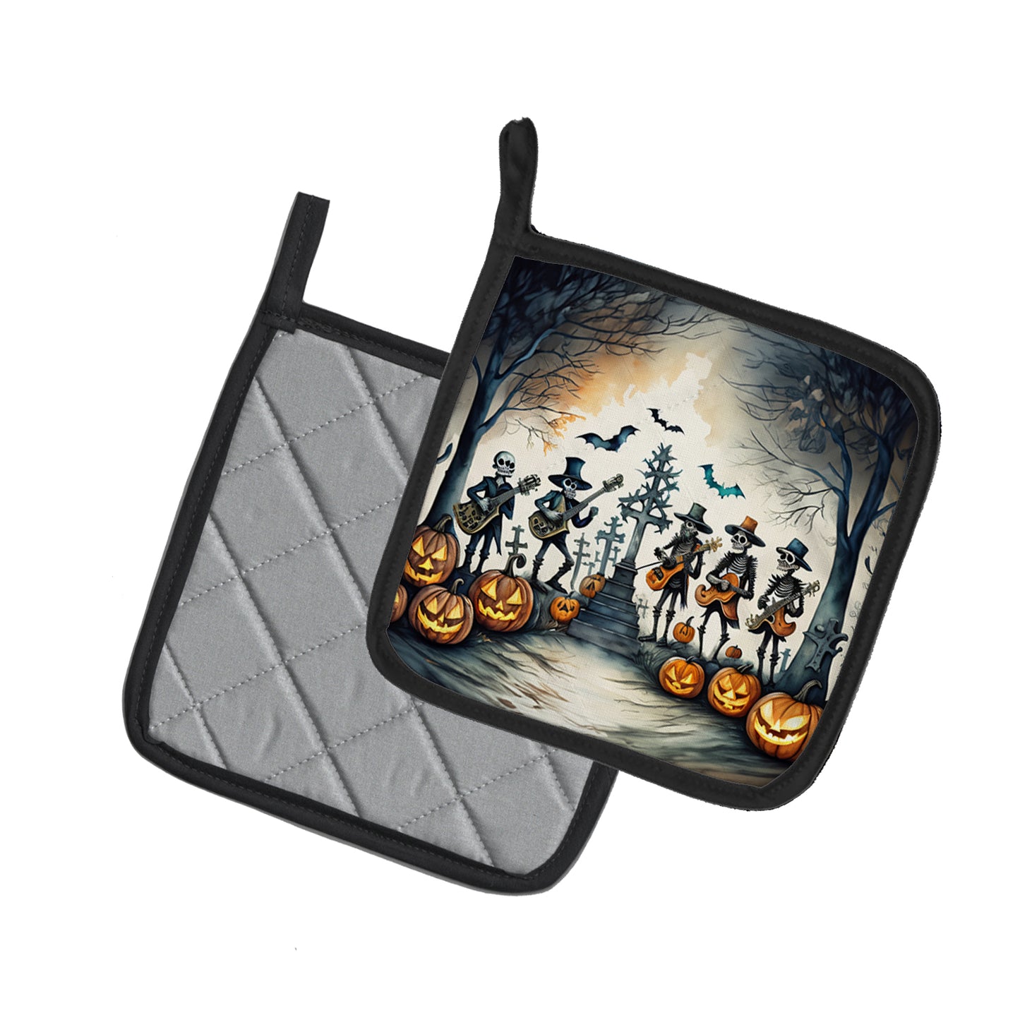 Mariachi Skeleton Band Spooky Halloween Pair of Pot Holders