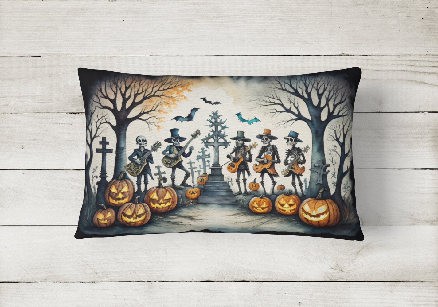 Mariachi Skeleton Band Spooky Halloween Throw Pillow