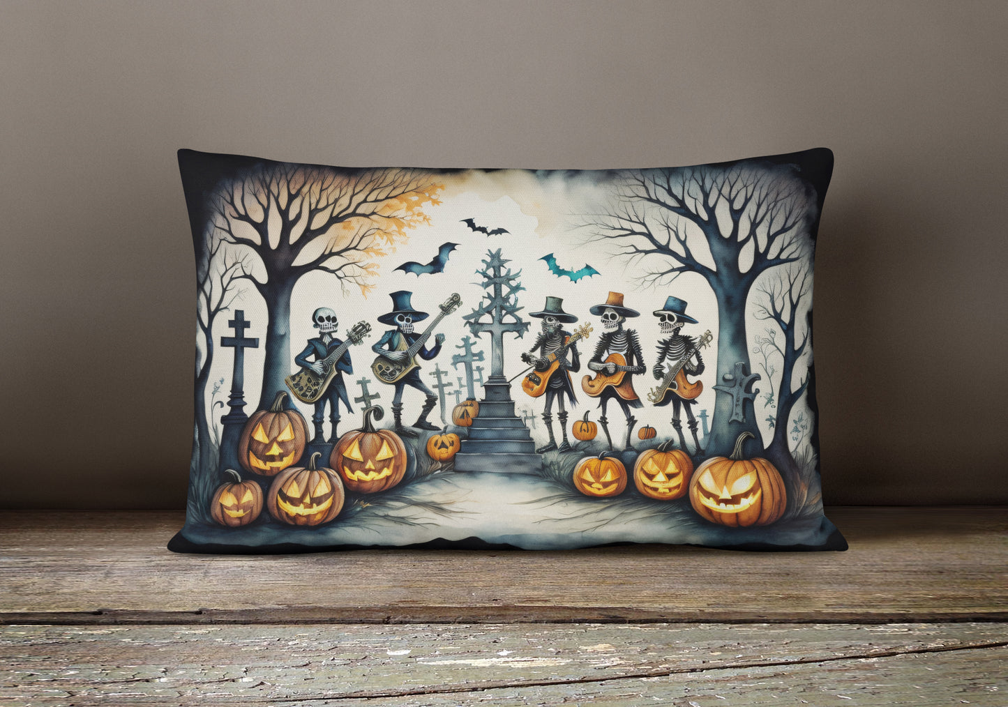 Mariachi Skeleton Band Spooky Halloween Throw Pillow